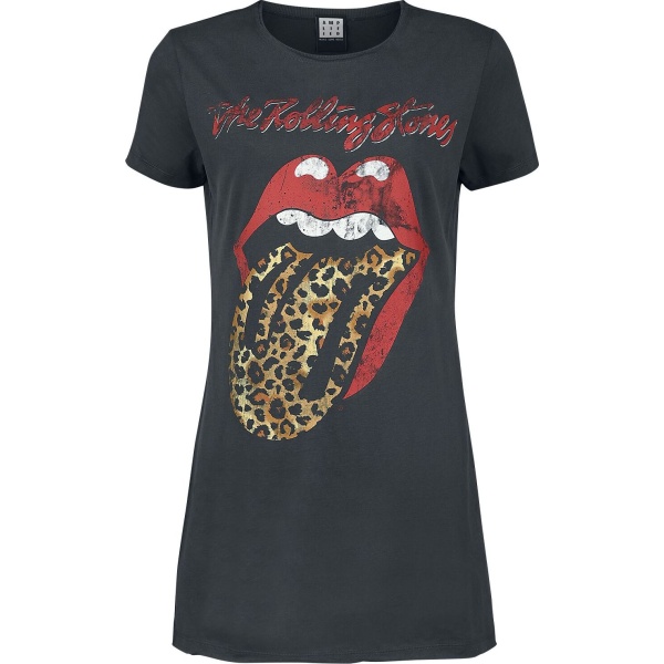 The Rolling Stones Amplified Collection - Leopard Tongue Šaty charcoal - RockTime.cz