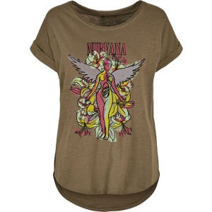 Nirvana Angel Flowers Dámské tričko olivová - RockTime.cz