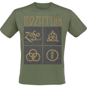 Led Zeppelin Green Symbols Tričko olivová - RockTime.cz