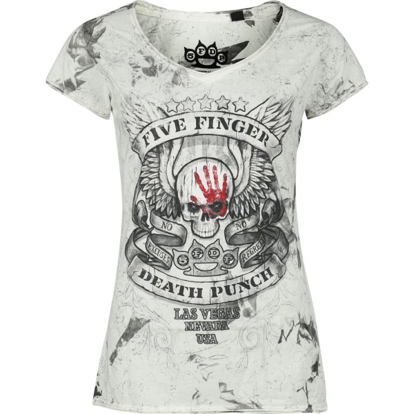 Five Finger Death Punch Skull Dámské tričko bílá/šedá - RockTime.cz