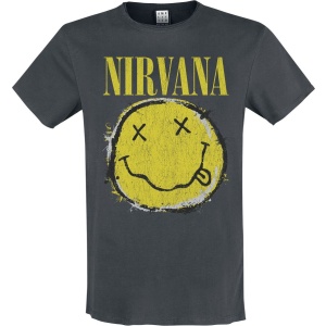 Nirvana Amplified Collection - Worn Out Smiley Tričko charcoal - RockTime.cz