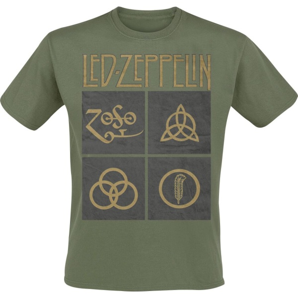 Led Zeppelin Green Symbols Tričko olivová - RockTime.cz