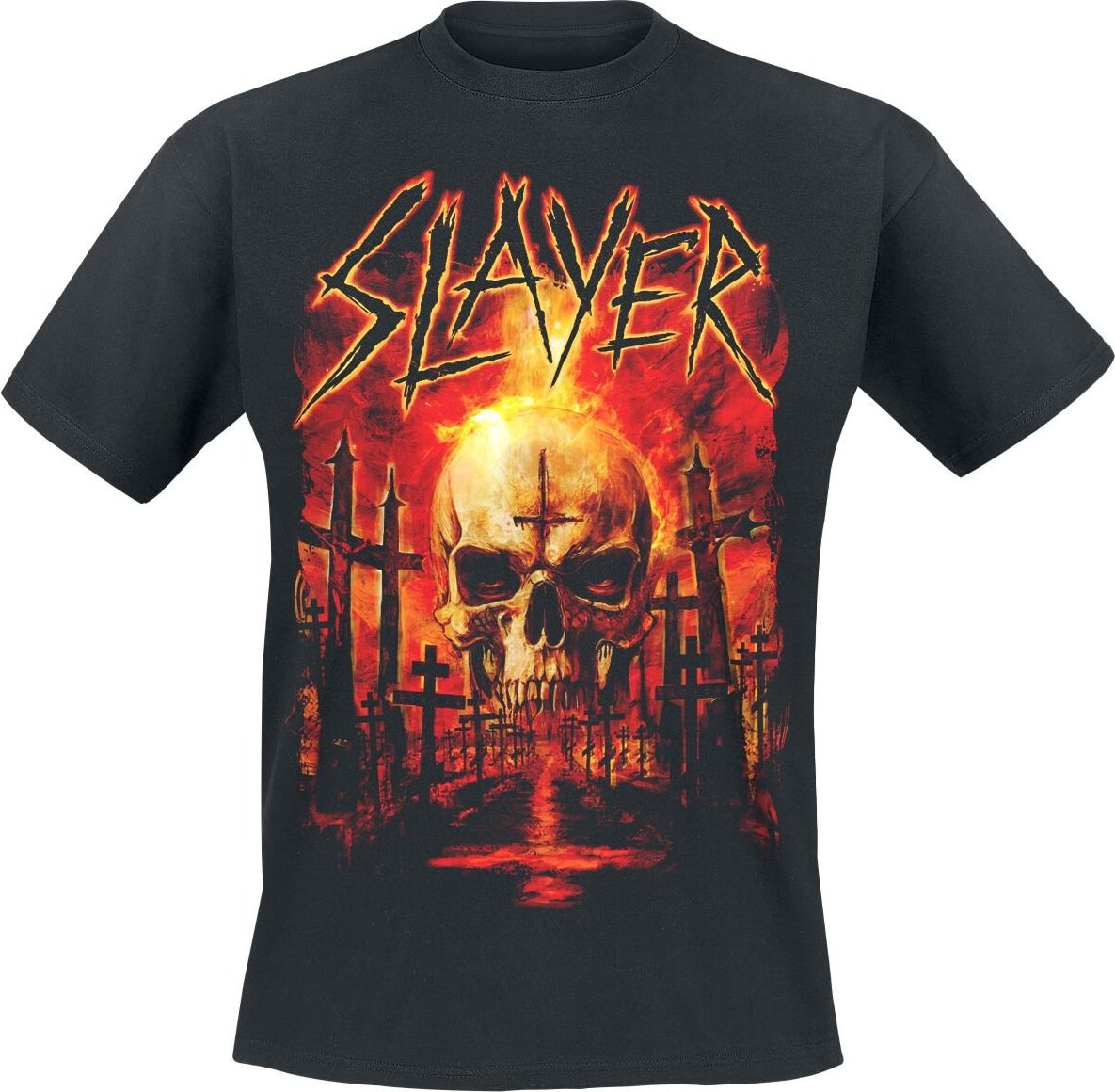 Slayer Flaming Skull Graveyard Tričko černá - RockTime.cz