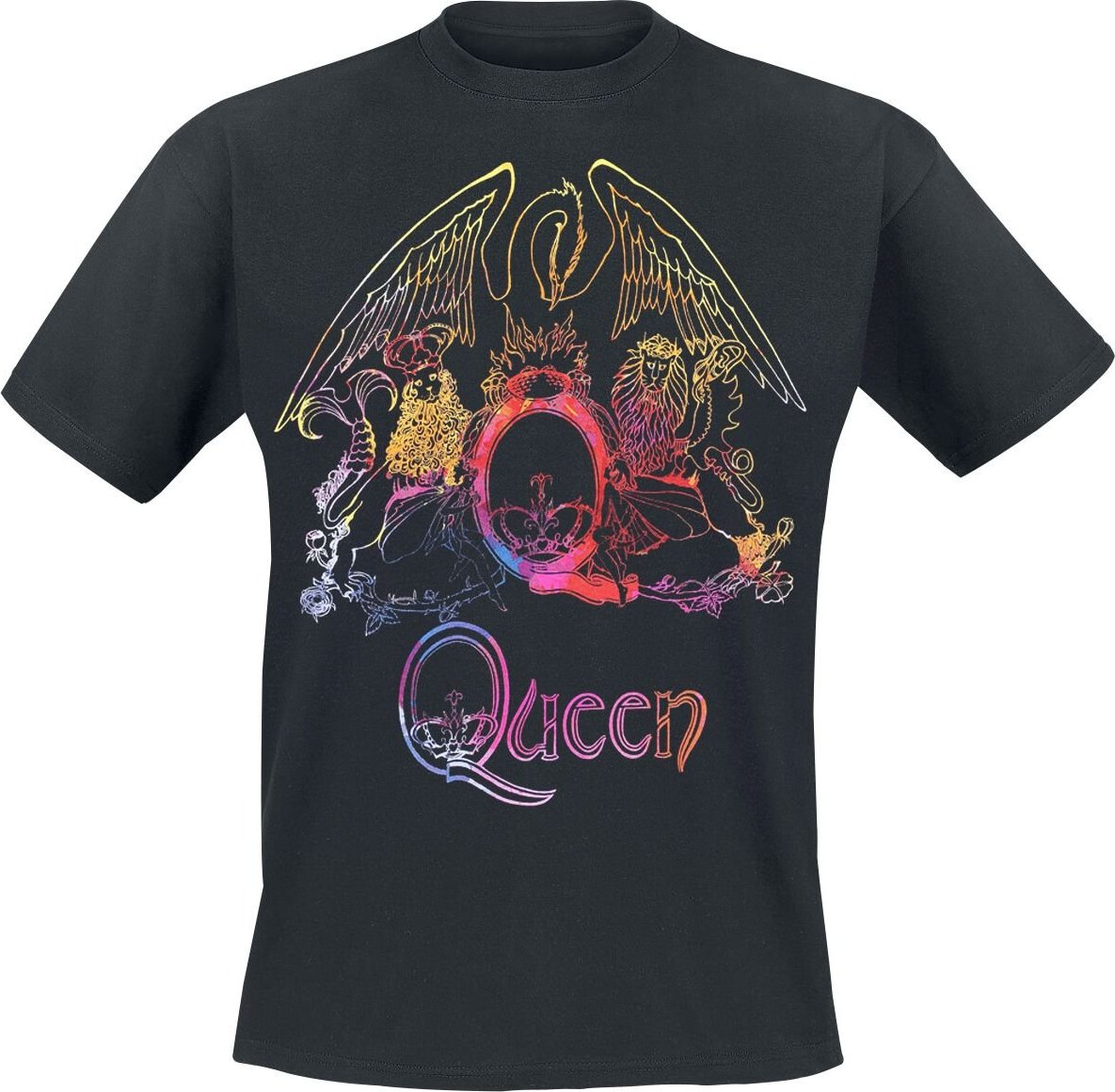 Queen Neon Pattern Crest Tričko černá - RockTime.cz