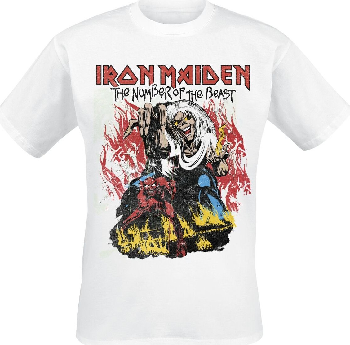 Iron Maiden Stylised Dancing Flames Tričko bílá - RockTime.cz