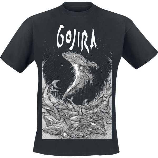 Gojira Woodblock Whales Tričko černá - RockTime.cz