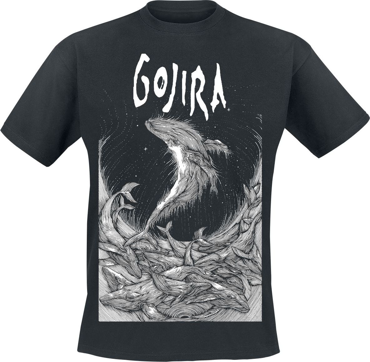 Gojira Woodblock Whales Tričko černá - RockTime.cz