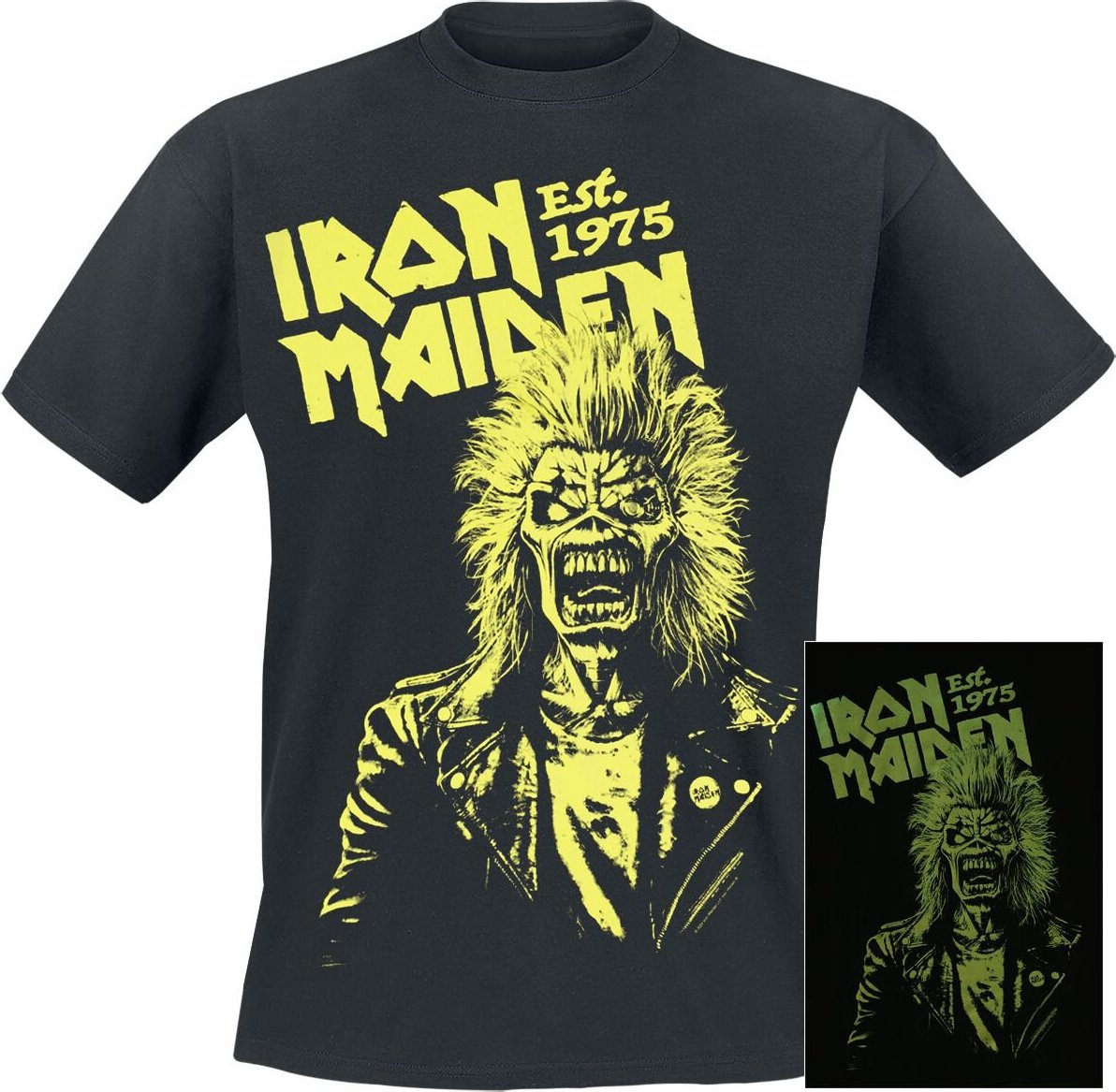 Iron Maiden Est. 1975 - Glow In The Dark Tričko černá - RockTime.cz