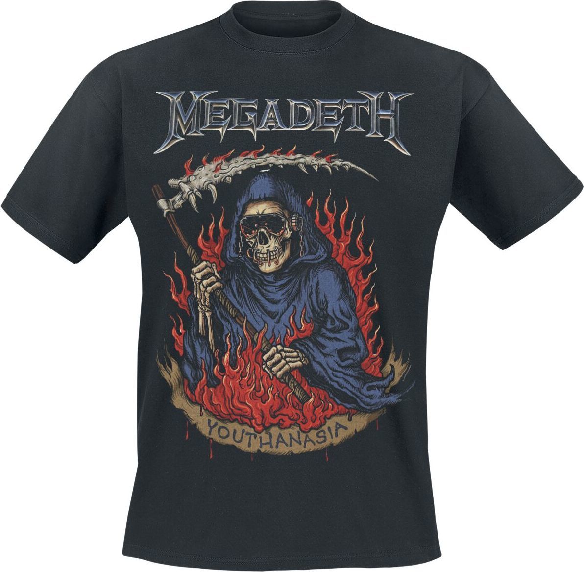 Megadeth Youthanasia Flames Tričko černá - RockTime.cz