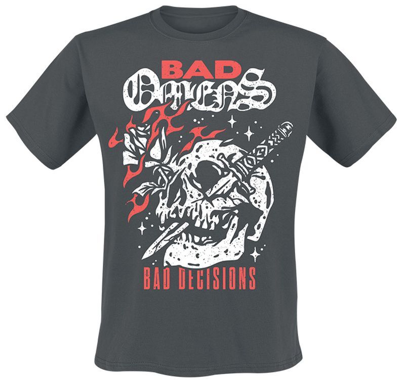 Bad Omens Bad Decisions Skull Tričko tmavě šedá - RockTime.cz