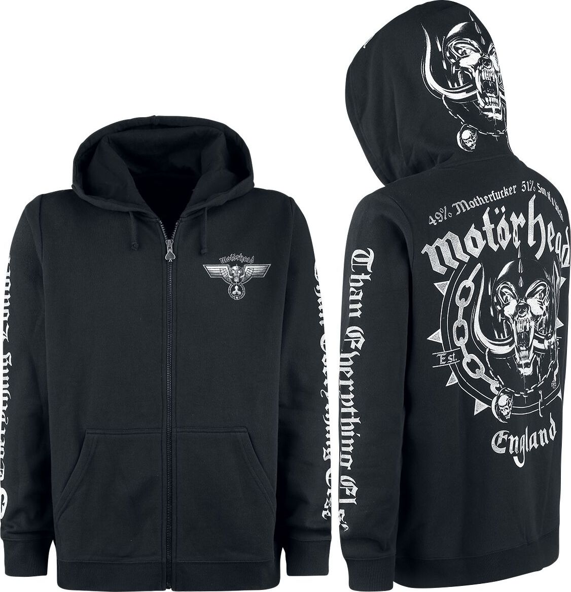 Motörhead England Mikina s kapucí na zip černá - RockTime.cz