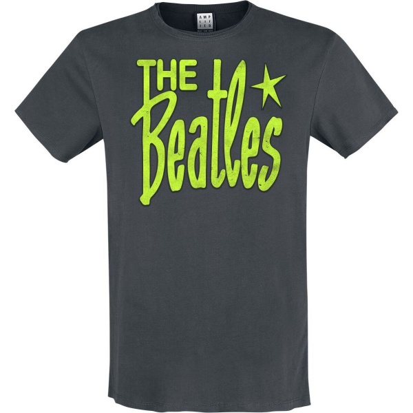 The Beatles Amplified Collection - Retro Logo Neon Green Tričko charcoal - RockTime.cz