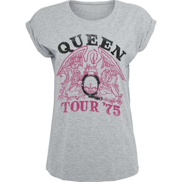 Queen Tour 75 Crest Dámské tričko šedý vres - RockTime.cz