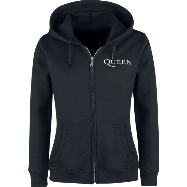 Queen Crest Vintage Dámská mikina s kapucí na zip černá - RockTime.cz