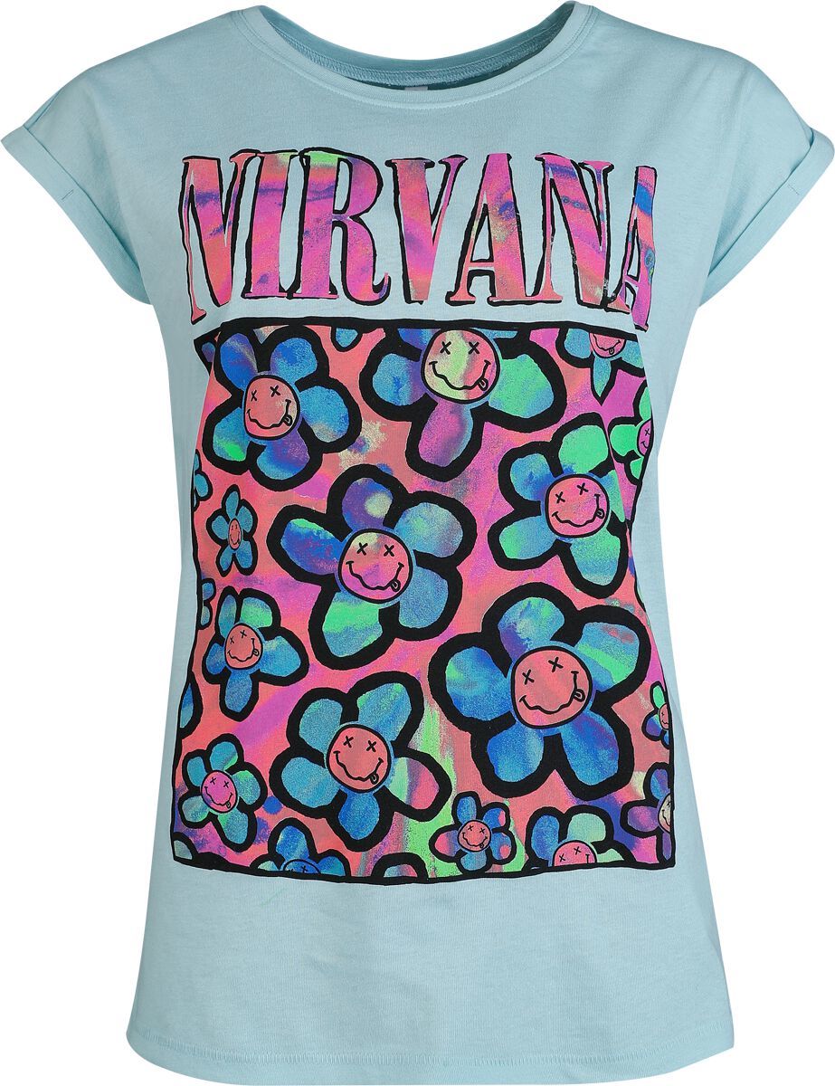 Nirvana Coloured Flowers Dámské tričko modrá - RockTime.cz