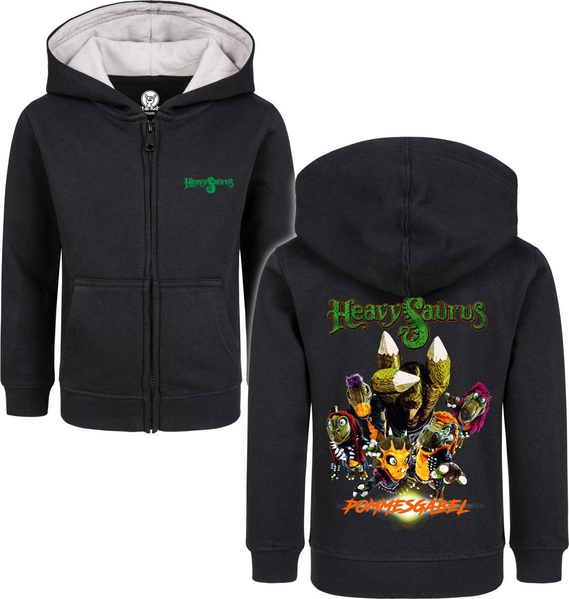 Heavysaurus Metal-Kids - Pommesgabel detská mikina s kapucí na zip černá - RockTime.cz