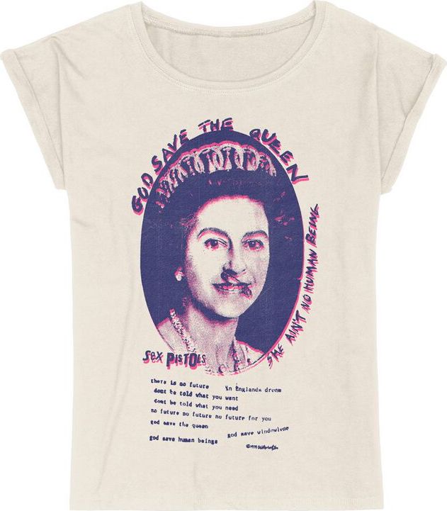 Sex Pistols God Save The Queen Lyrics Dámské tričko šedobílá - RockTime.cz
