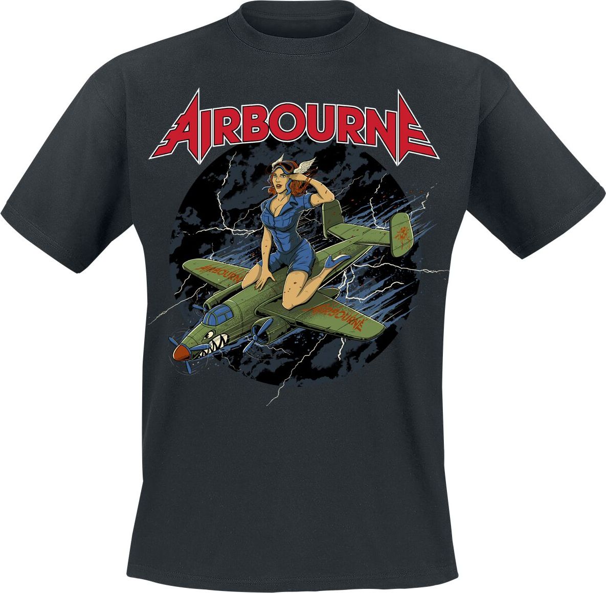 Airbourne Straddled Pin-Up Tričko černá - RockTime.cz