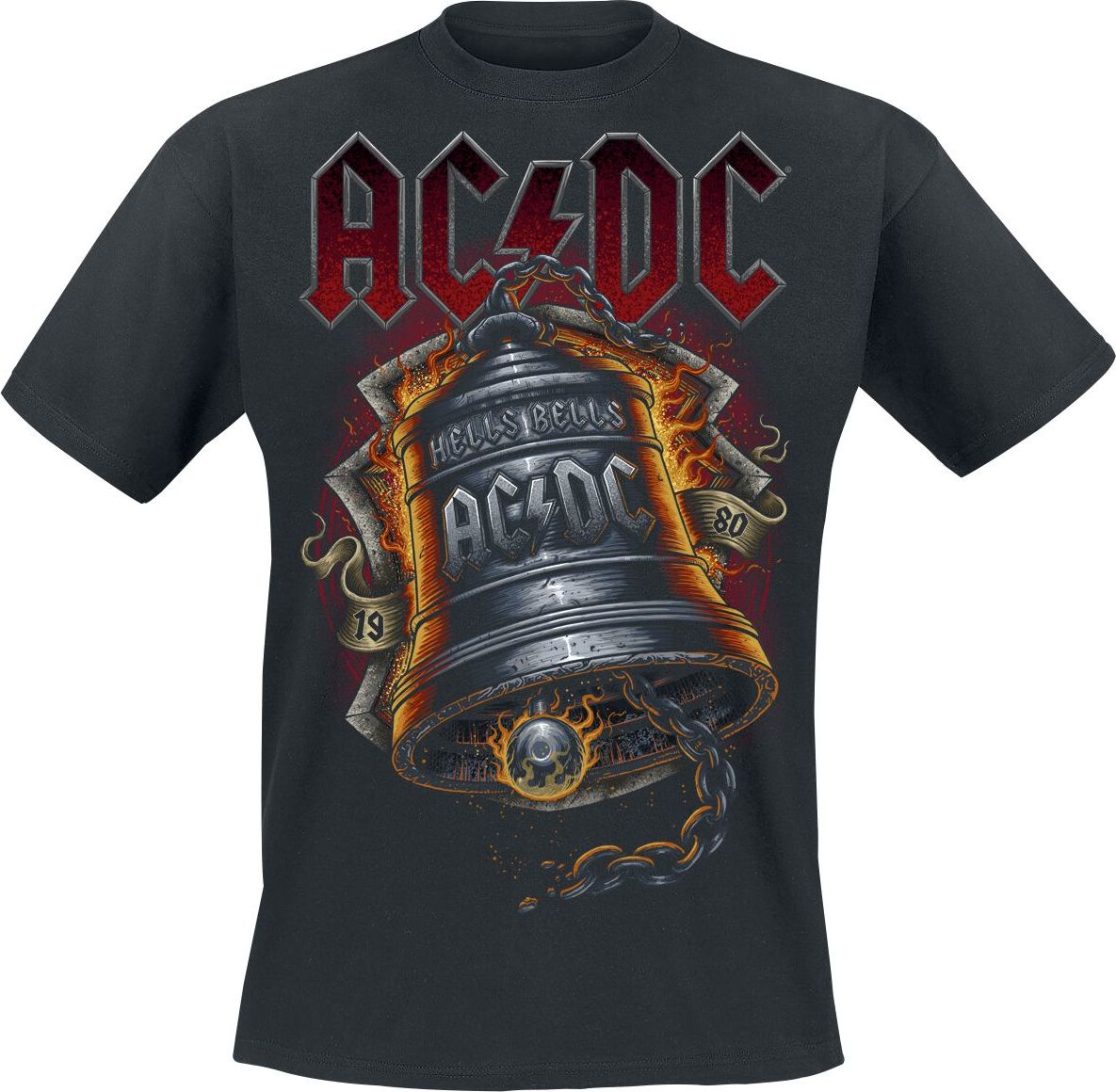 AC/DC Hells Bells Flames Tričko černá - RockTime.cz