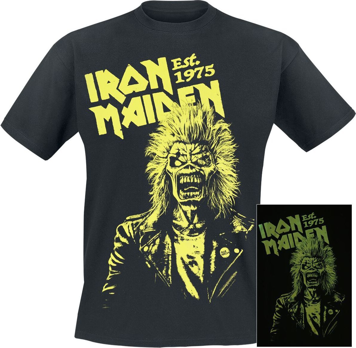 Iron Maiden Est. 1975 - Glow In The Dark Tričko černá - RockTime.cz Iron Maiden Est. 1975 - Glow In The Dark Tričko černá - RockTime.cz