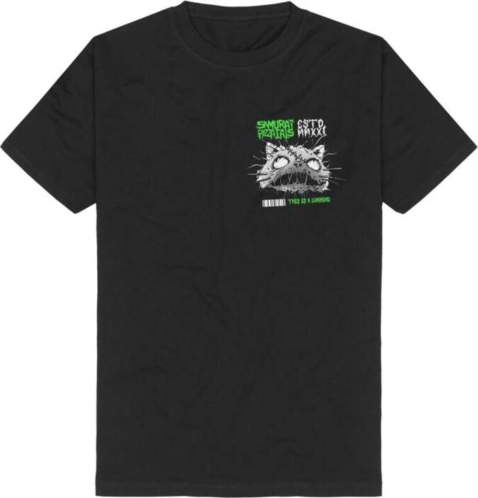 Samurai Pizza Cats Warning Tričko černá - RockTime.cz